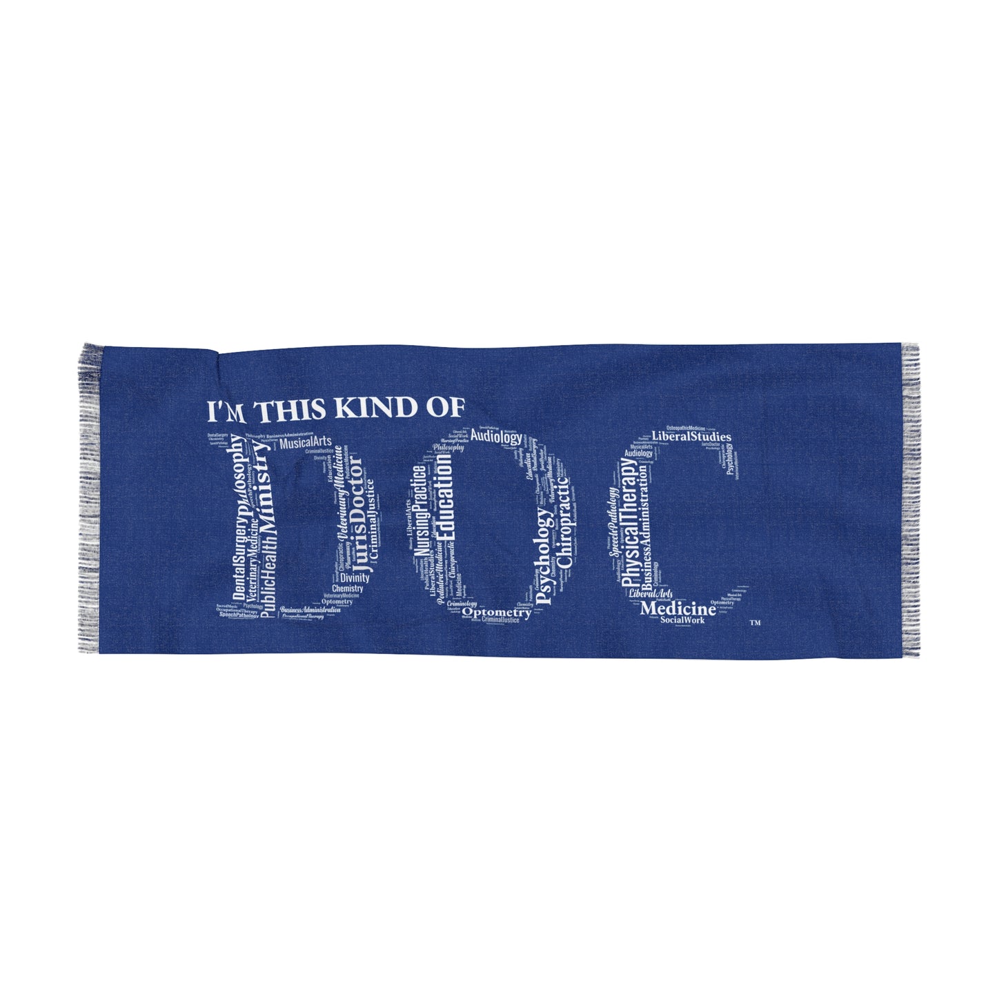 Dark Blue Doctoral Light Scarf silver lettering