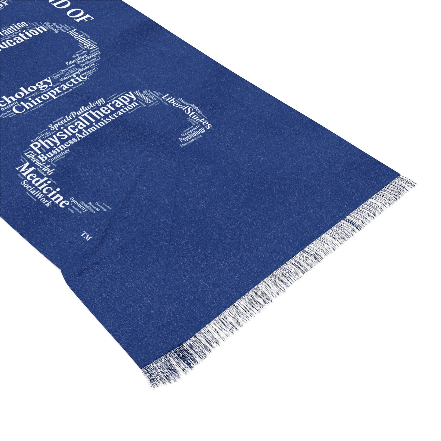 Dark Blue Doctoral Light Scarf silver lettering